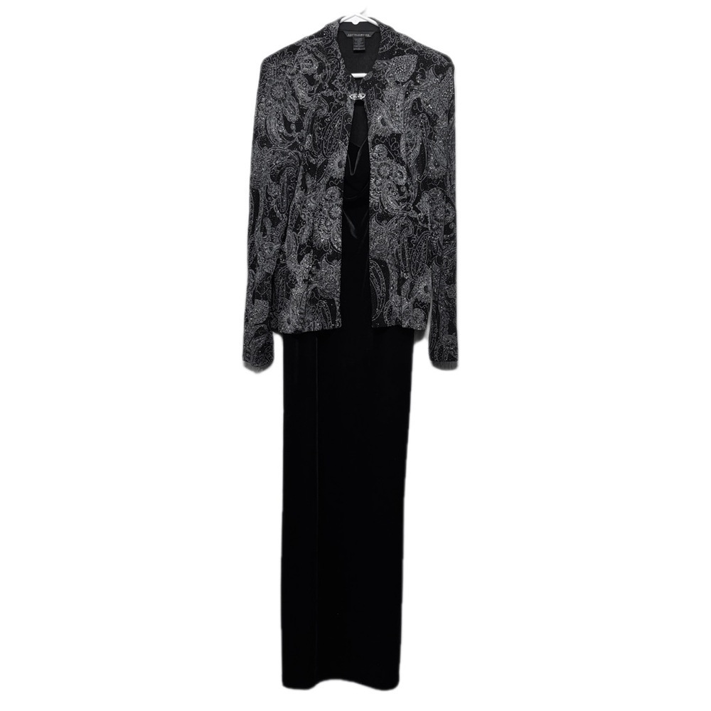 Social Circles 2 Piece Dress Set Size 14 Dress With Jacket Stretchy Black/Silver